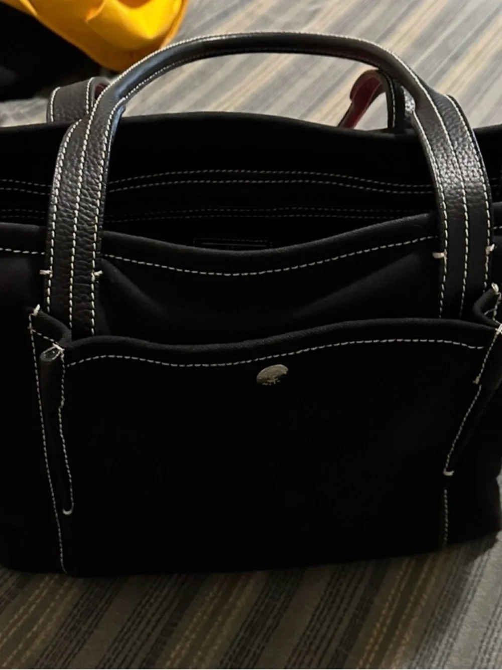 Classic Black Laptop Tote with Contrast Stitching
